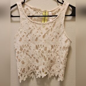 Elegant Cream Lace Cut Out Tank Top